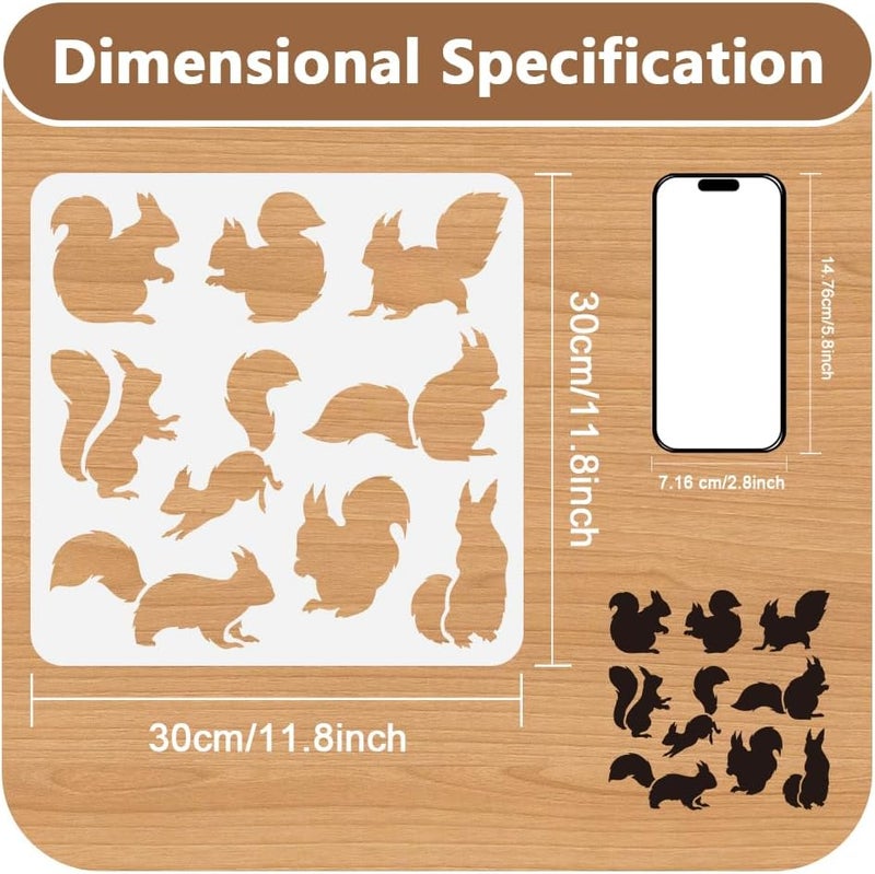 DOODLREAM Squirrel Stencil for Painting, 11.8"x11.8" Reusable Plastic Forest Animal Fall Stencil Drawing Templates, DIY Craft Paint Template for Wall Home Decor Wood Burning Card Journal Paper - Image 2